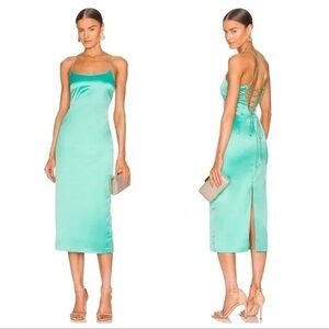 Bardot Mint Green Satin Lace-Up Back Midi Dress